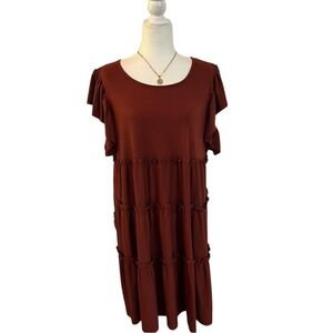 Zenana Tiered Ruffle Rust Dress RS-8352X Babydoll Boho Chic Western Fall (2X)